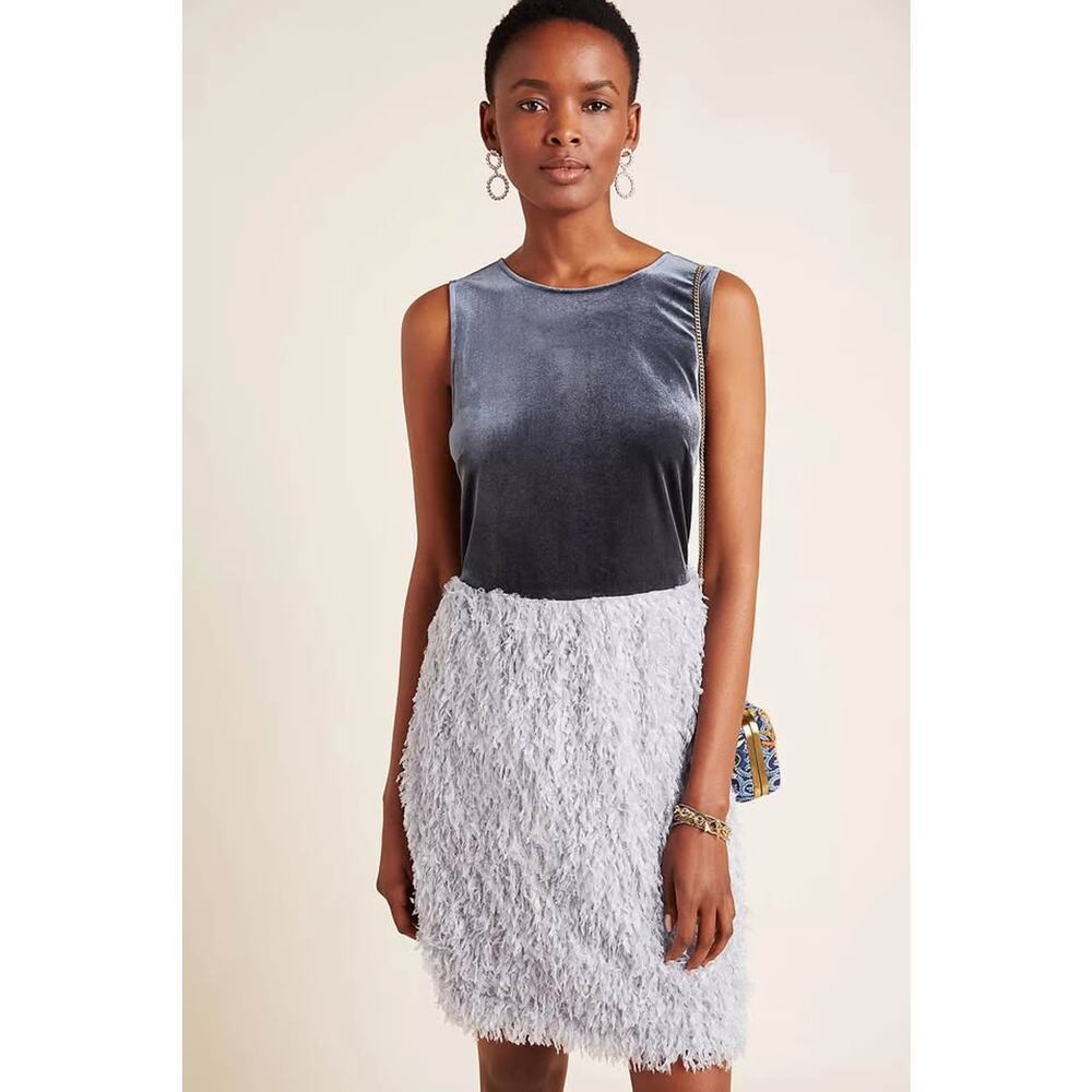 Anthropologie Sunday in Brooklyn Large Astor Feathered Mini Dress blue velvet
